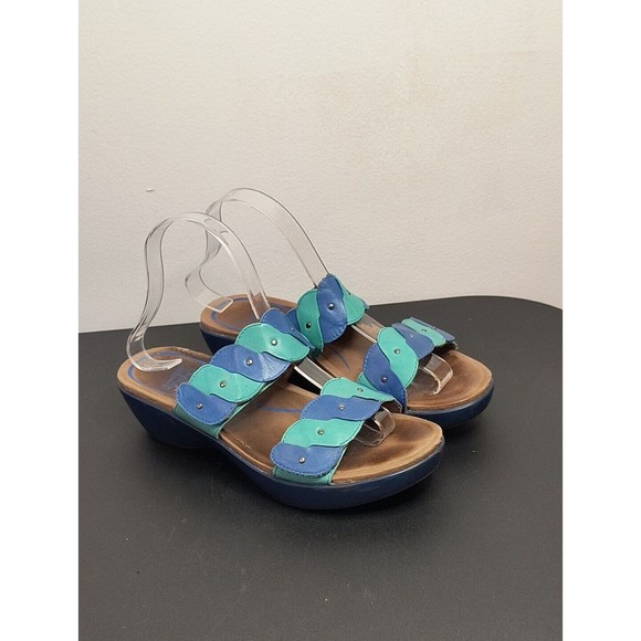 Dansko Dee Leather Slide Sandals Aqua/Cobalt Blue Size 38 EUR/7.5-8 US - Picture 1 of 10